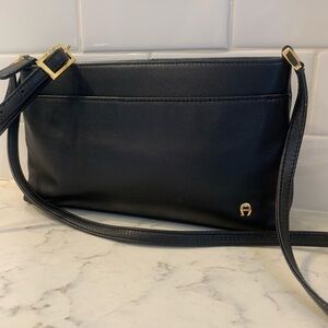 Etienne Aigner Crossbody  Black Leather /Goldtone Shoulder Bag Classic Elegance